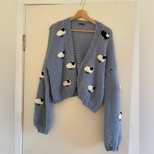 Chunky Handmade Cardigan with Sheep Design